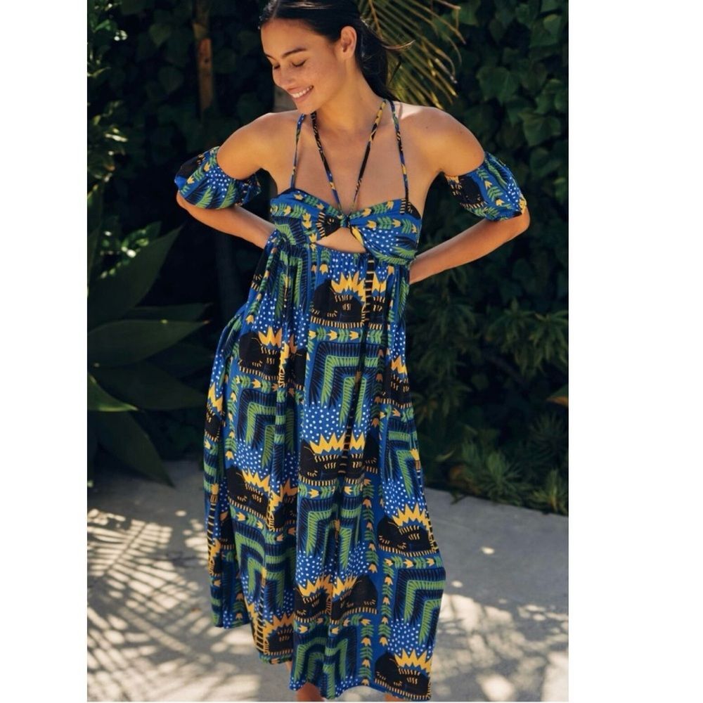 João Incerti Anthropologie Strappy Tropical Motif Bandeau Dress Size Medium NWT